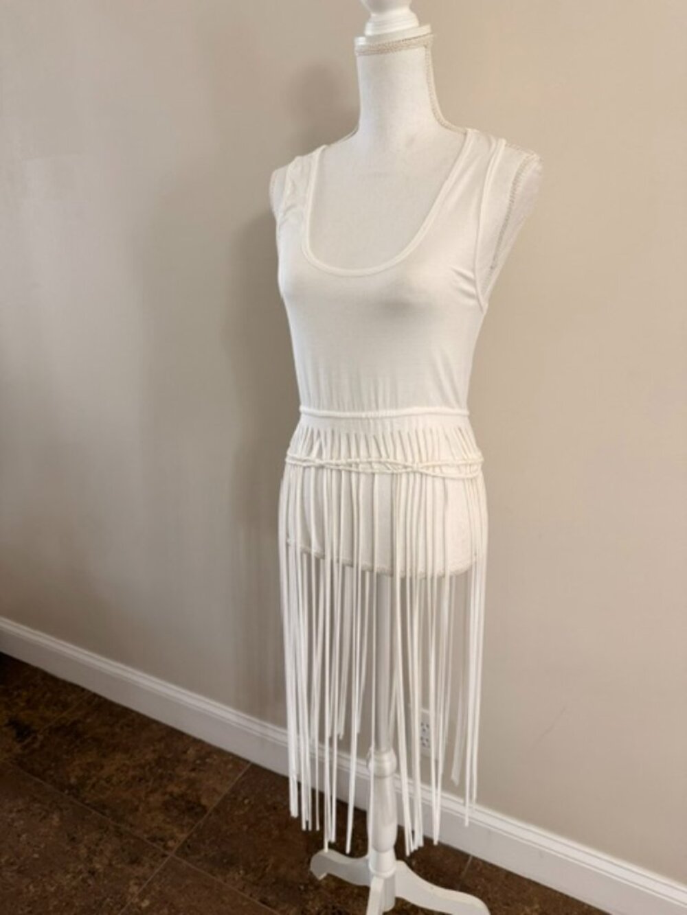 Entro White Fringe Boho Top Tunic Size M